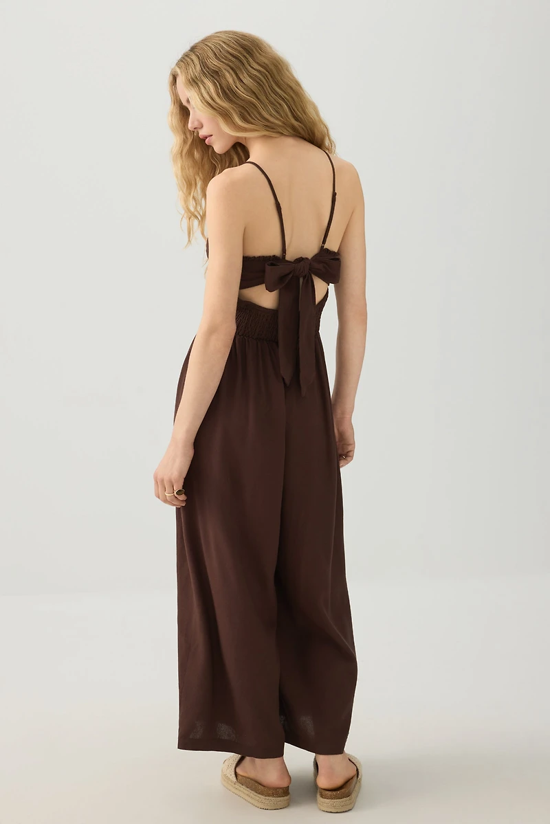 Combinaison bustier smockée en mélange de lin