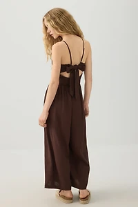 Combinaison bustier smockée en mélange de lin