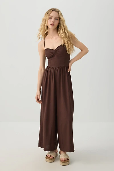 Combinaison bustier smockée en mélange de lin