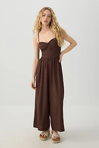 Combinaison bustier smockée en mélange de lin