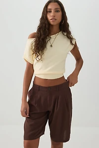 Bermuda taille mi-haute en mélange de lin