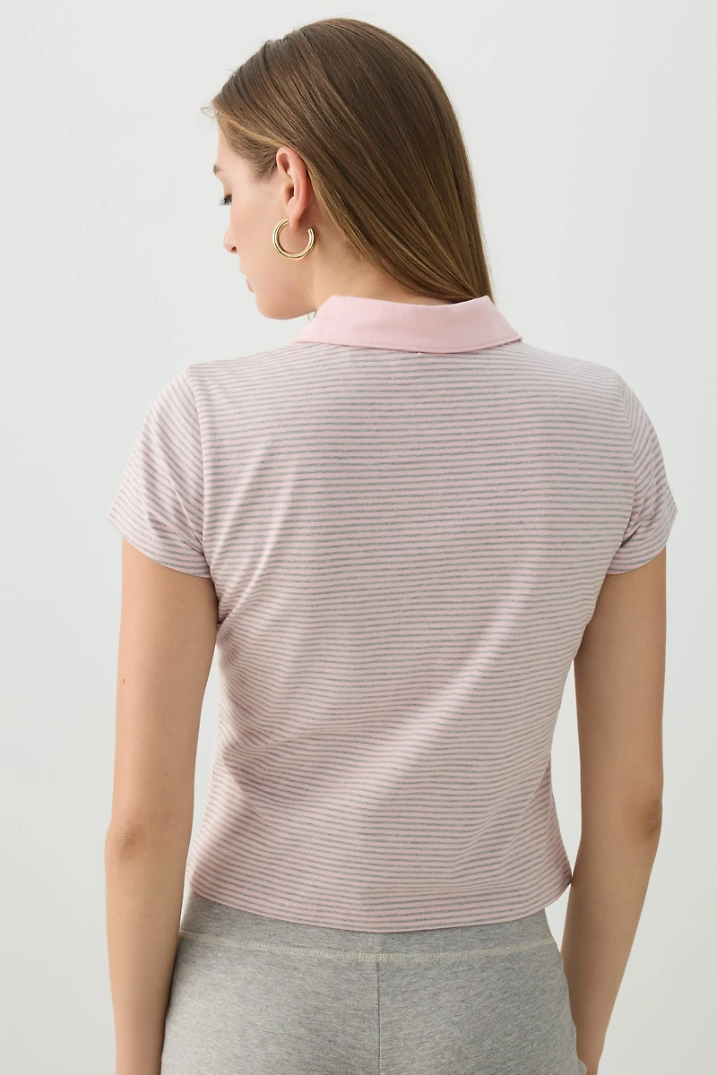 Striped Crop Polo Top