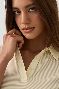 Striped Crop Polo Top