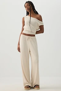 Pantalon à jambe large et taille cordon