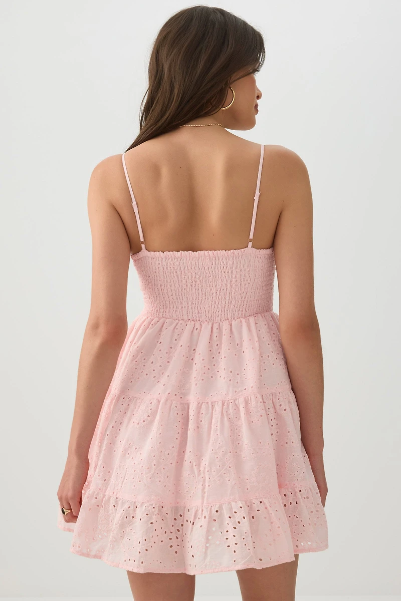 Eyelet Tiered Mini Dress