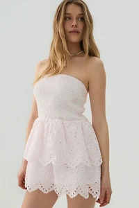 Smocked Eyelet Mini Dress