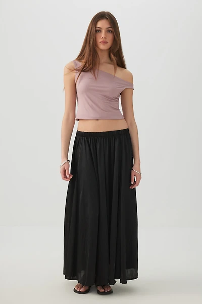 Crinkled Satin Maxi Pleated Skirt