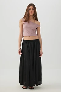 Crinkled Satin Maxi Pleated Skirt