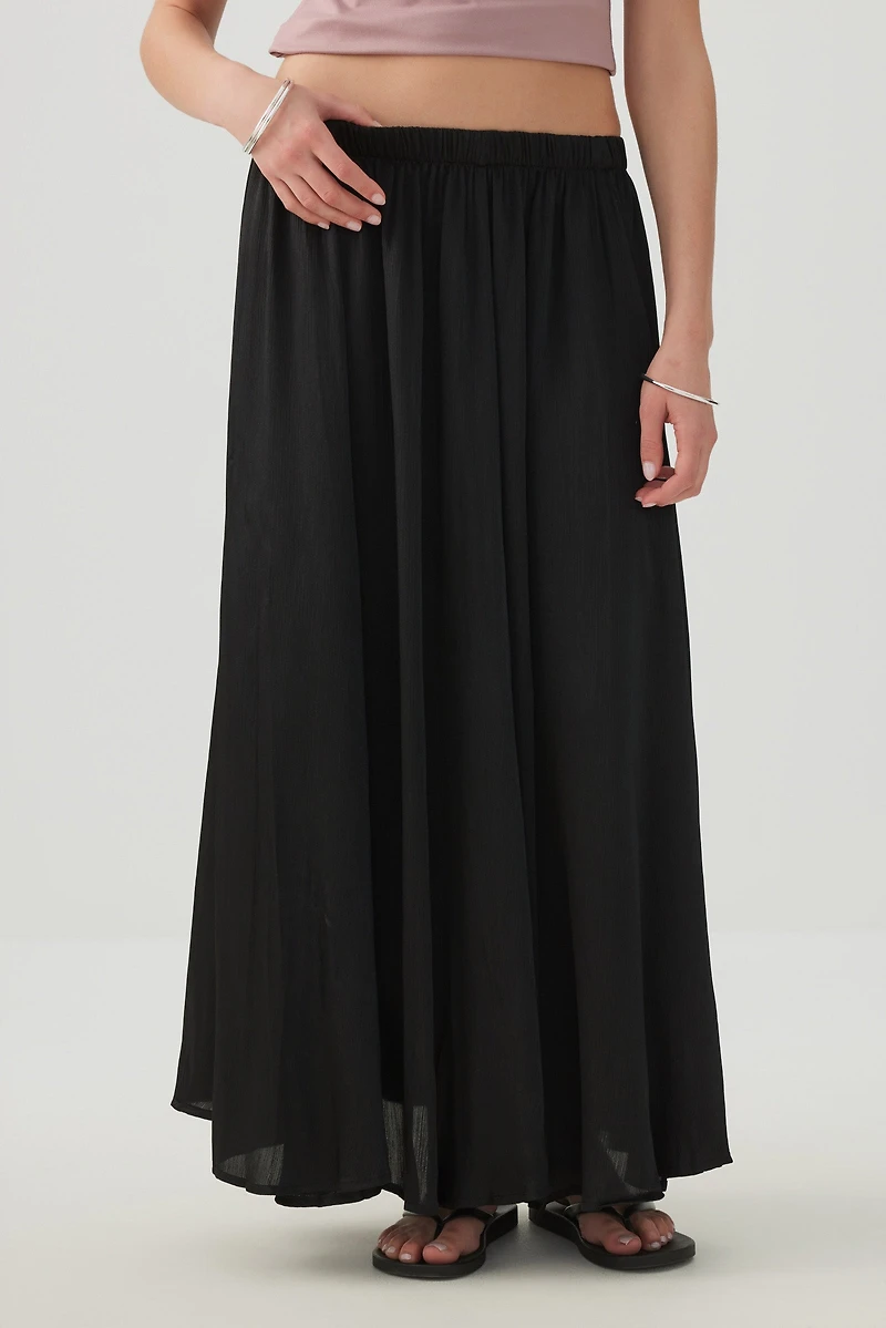 Crinkled Satin Maxi Pleated Skirt