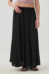Crinkled Satin Maxi Pleated Skirt