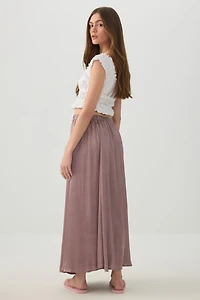 Crinkled Satin Maxi Pleated Skirt