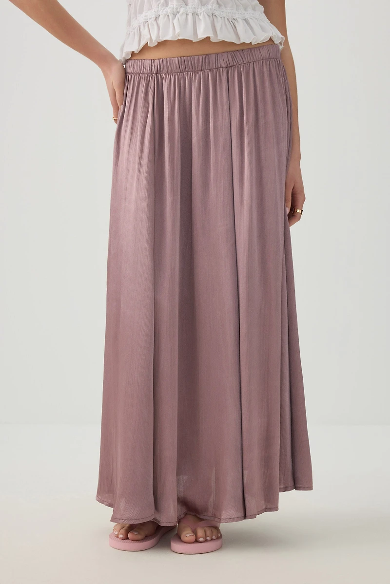 Crinkled Satin Maxi Pleated Skirt