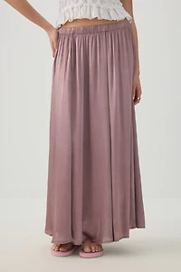 Crinkled Satin Maxi Pleated Skirt