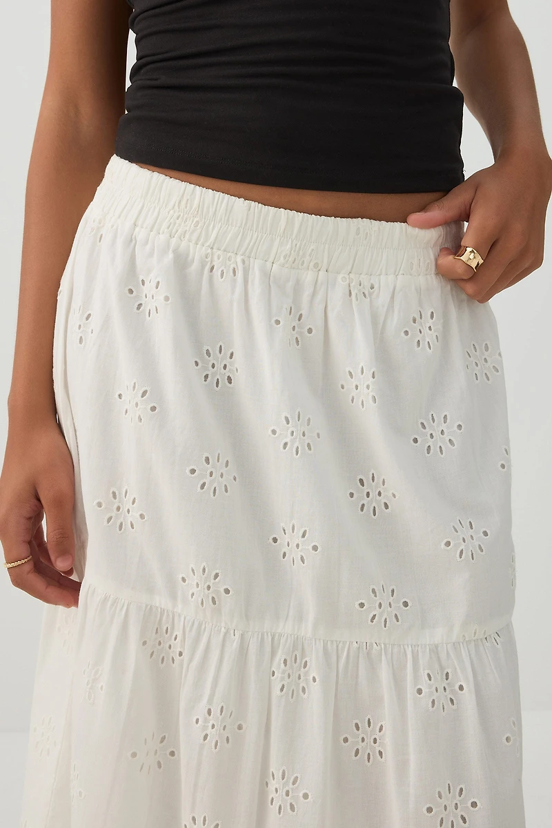 Eyelet Tiered Midi Skirt