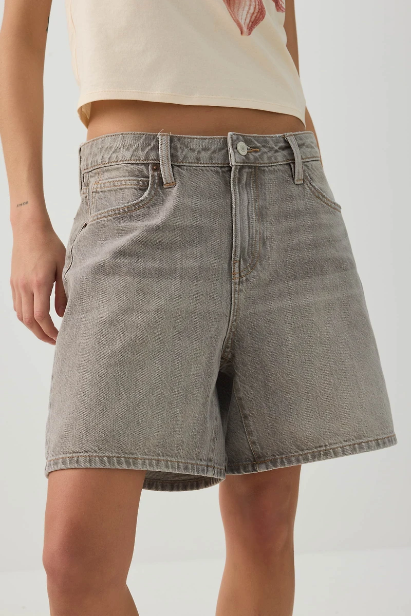 Mid Rise Denim Relaxed Bermuda Shorts