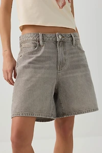 Mid Rise Denim Relaxed Bermuda Shorts