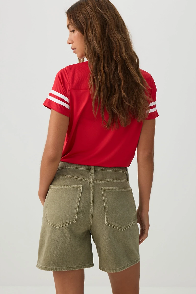 Mid Rise Denim Relaxed Bermuda Shorts