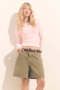Mid Rise Denim Relaxed Bermuda Shorts