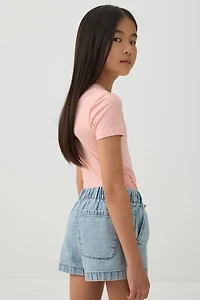 Elastic Waist Denim Shorts
