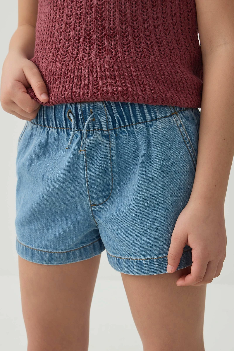 Elastic Waist Denim Shorts