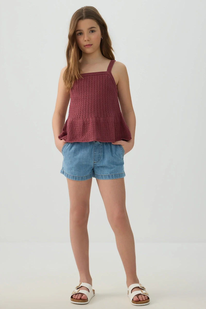 Short en denim à taille élastique