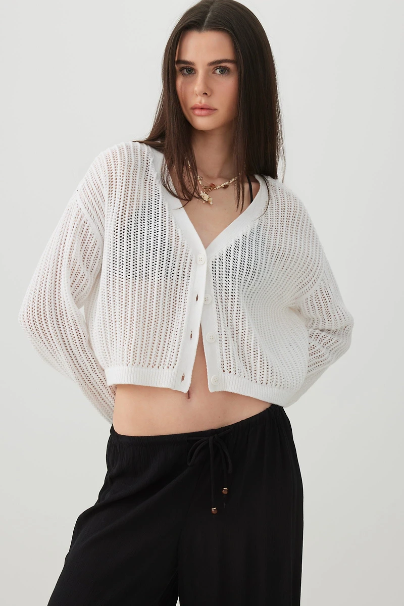 Cardigan carré boutonné en maille