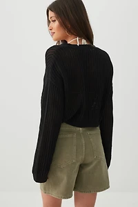 Knit Boxy Button Front Cardigan