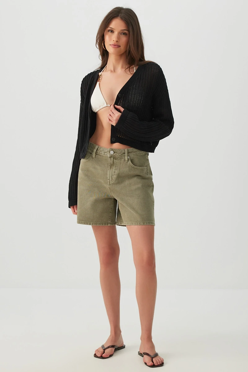 Knit Boxy Button Front Cardigan