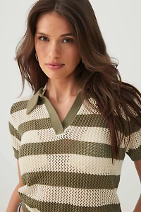 Striped Knit Polo Sweater