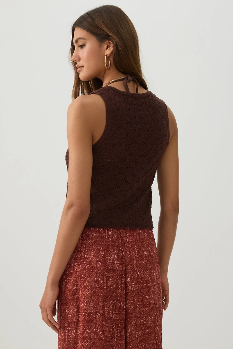Débardeur en tricot dentelle à nouer