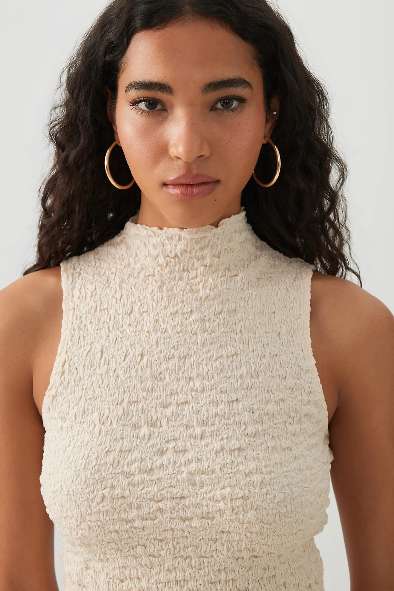 Textured Mock Neck Tank Top