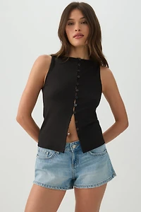 Button Front Rib Tank Top