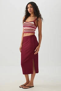 Midi Rib Side Slit Skirt