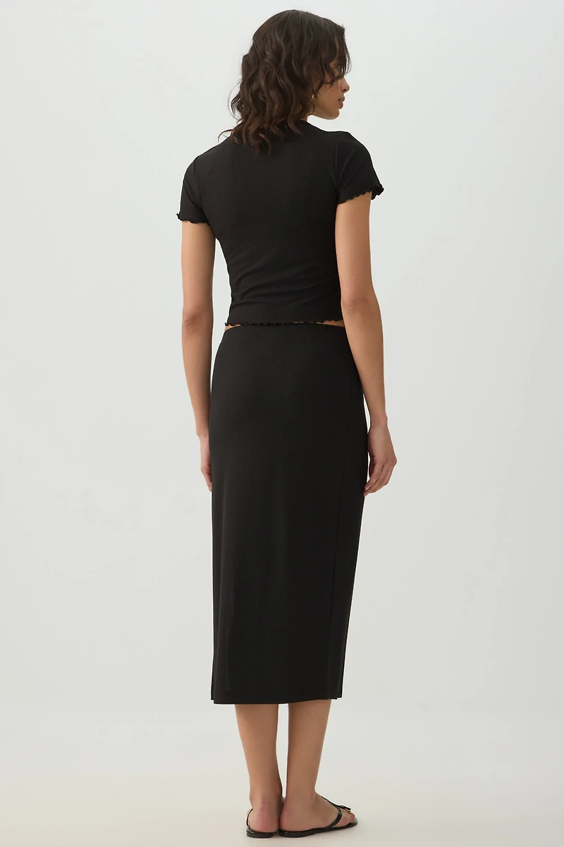 Midi Rib Side Slit Skirt