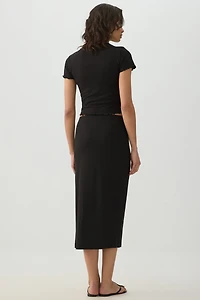 Midi Rib Side Slit Skirt