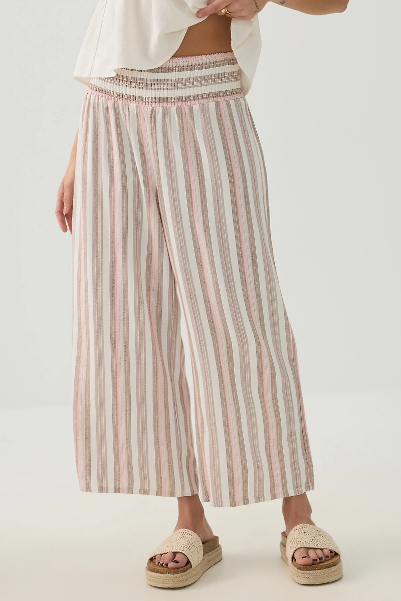 Jupe-culotte taille haute en mélange de lin
