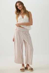 Jupe-culotte taille haute en mélange de lin
