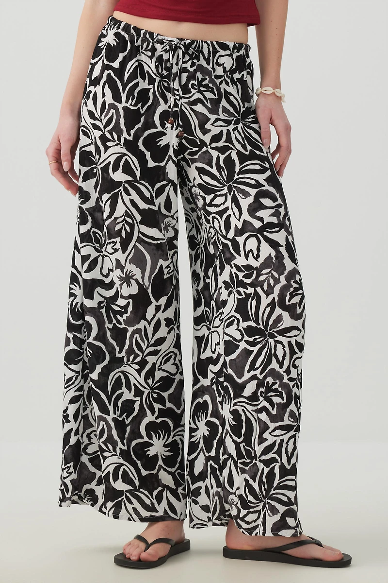 Pantalon jambe large taille mi-haute