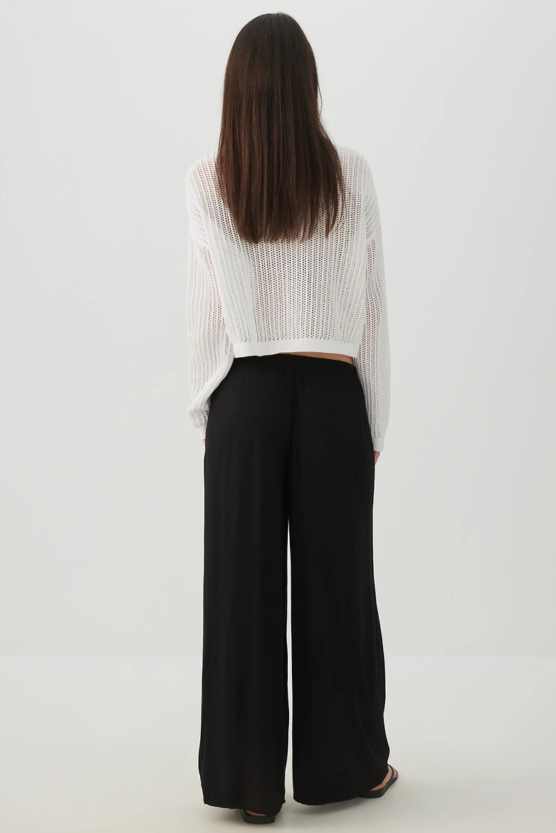 Pantalon jambe large taille mi-haute