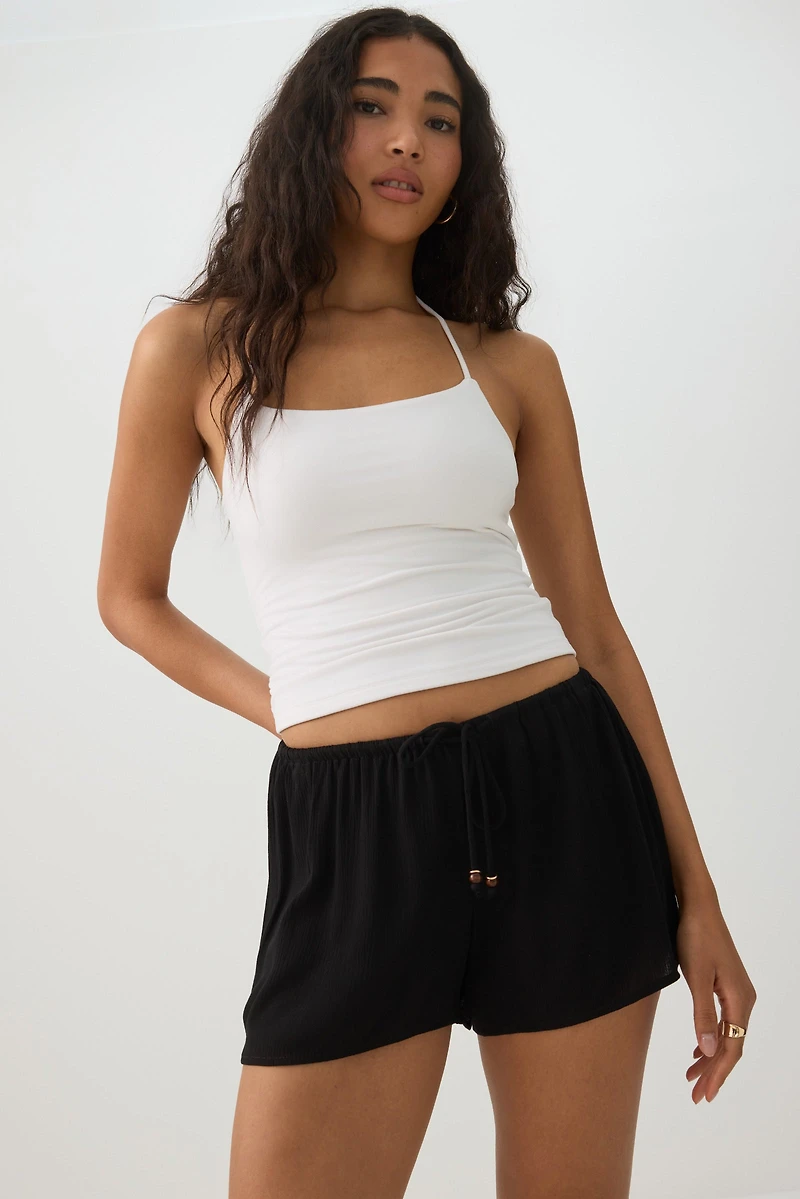 Mid Rise Crinkle Midi Inseam Shorts