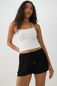 Mid Rise Crinkle Midi Inseam Shorts