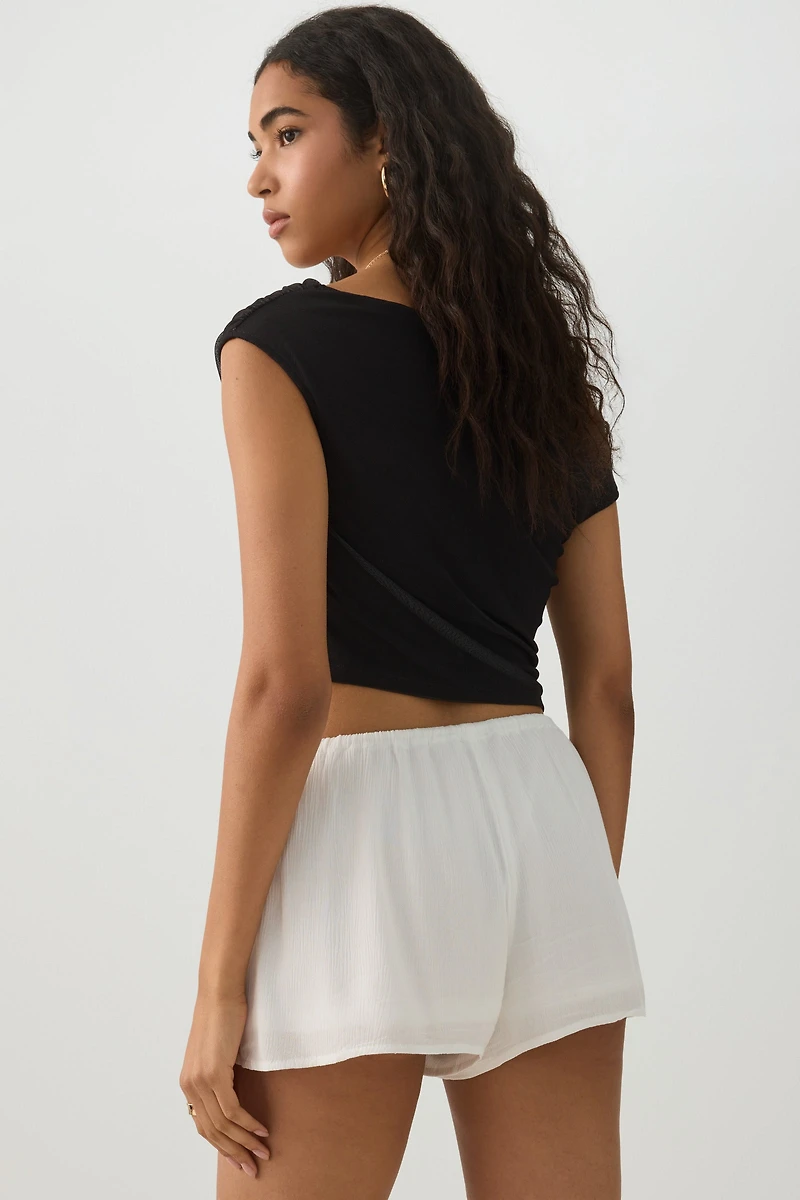 Mid Rise Crinkle Midi Inseam Shorts