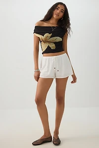 Mid Rise Crinkle Midi Inseam Shorts