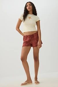 Mid Rise Crinkle Midi Inseam Shorts