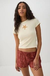 Mid Rise Crinkle Midi Inseam Shorts