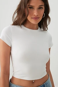 Basic Cropped Crew Neck T Shirt