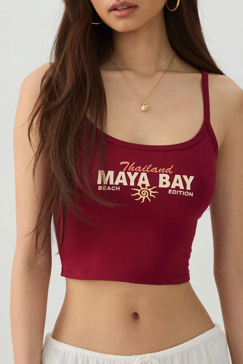 Camisole courte côtelée graphique
