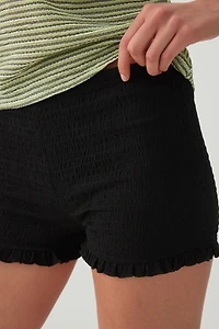 Short en tricot froncé à ourlet volant