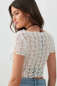 Lace Tie Front Crop Cardigan