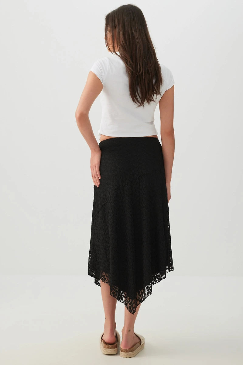 Asymmetrical Lace Midi Skirt